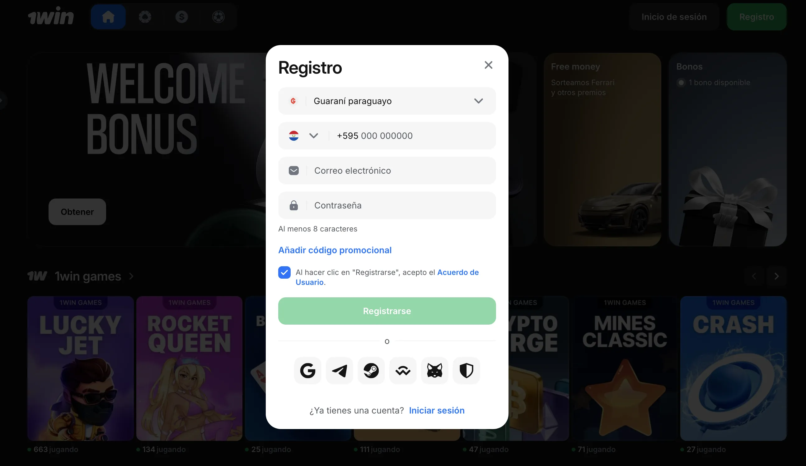 Creación de una cuenta y 1Win login